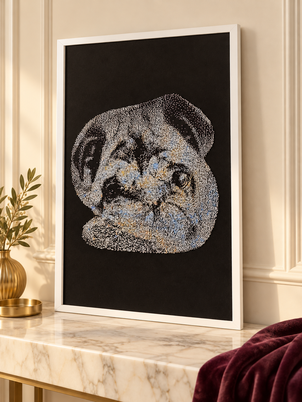 Strass-Bild nach deinem Foto – handgesetzt, 50 × 70 cm, gerahmt