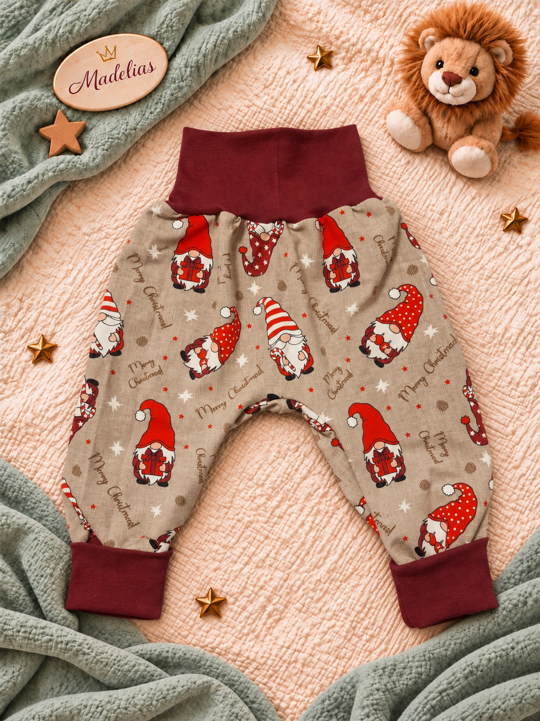 Madelias Baby-Pumphose Weihnachtswichtel – Unikat Gr. 50/56