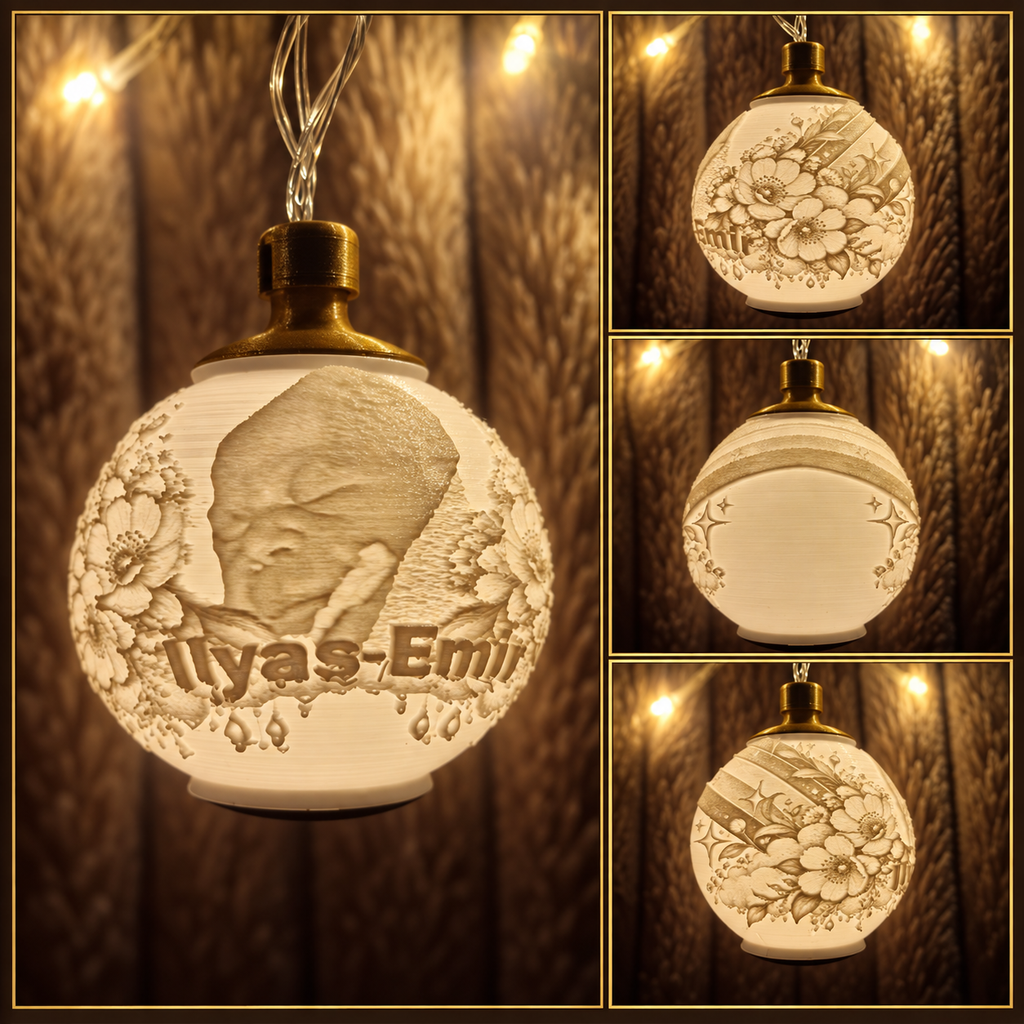 Personalisierte Lithophan-Leuchtkugel mit Foto – 3D-gedruckt, 7 cm
