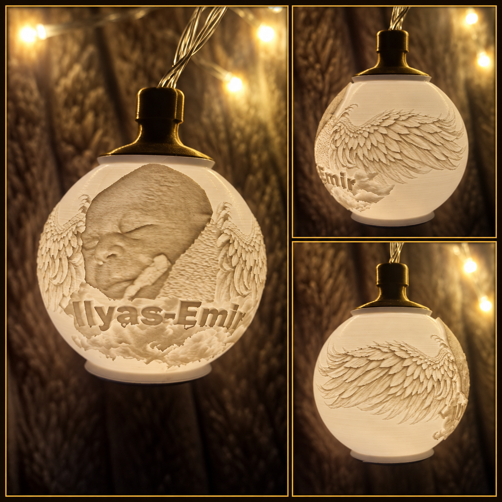 Personalisierte Lithophan-Leuchtkugel mit Foto – 3D-gedruckt, 7 cm