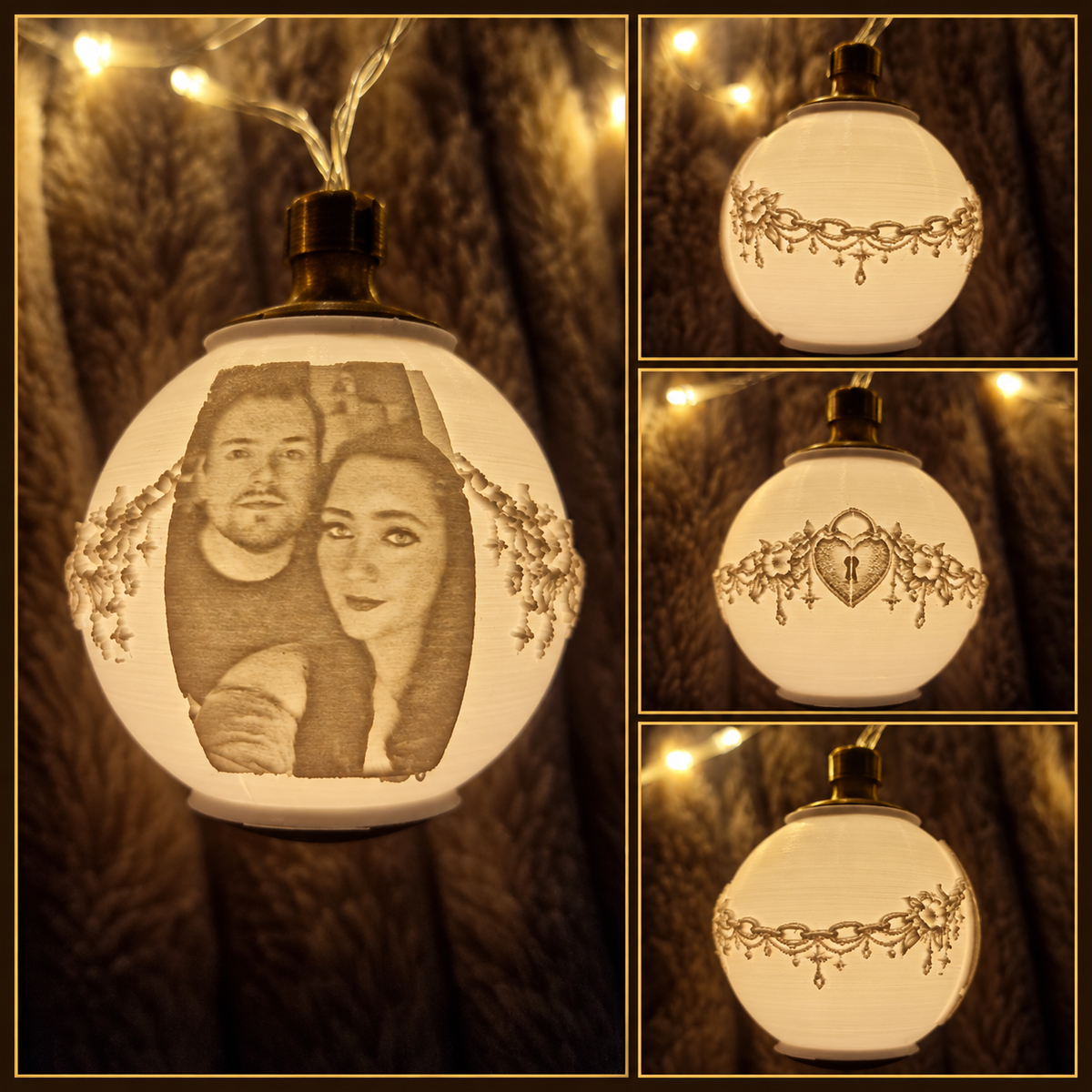 Personalisierte Lithophan-Leuchtkugel mit Foto – 3D-gedruckt, 7 cm
