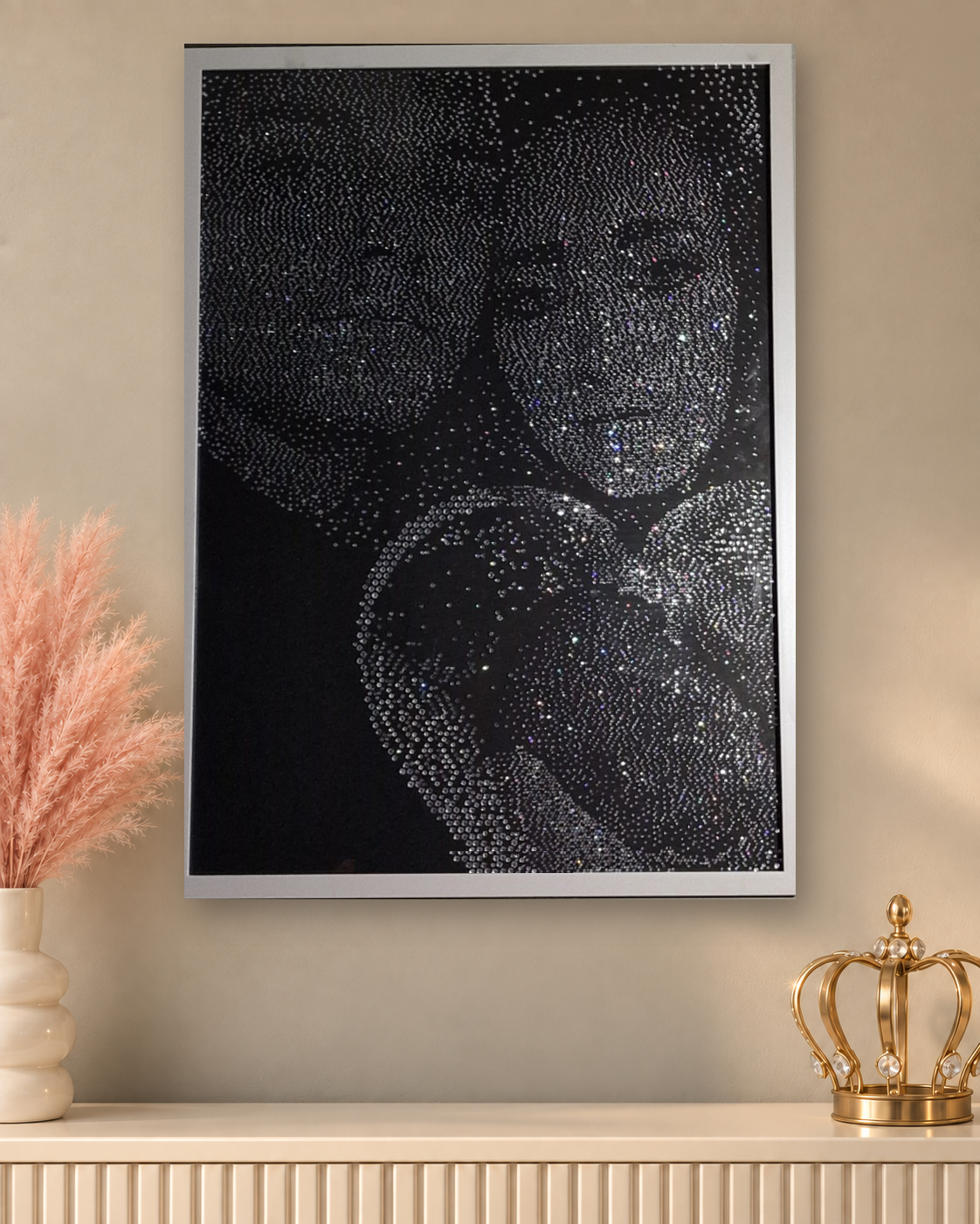 Strass-Bild nach deinem Foto – handgesetzt, 50 × 70 cm, gerahmt