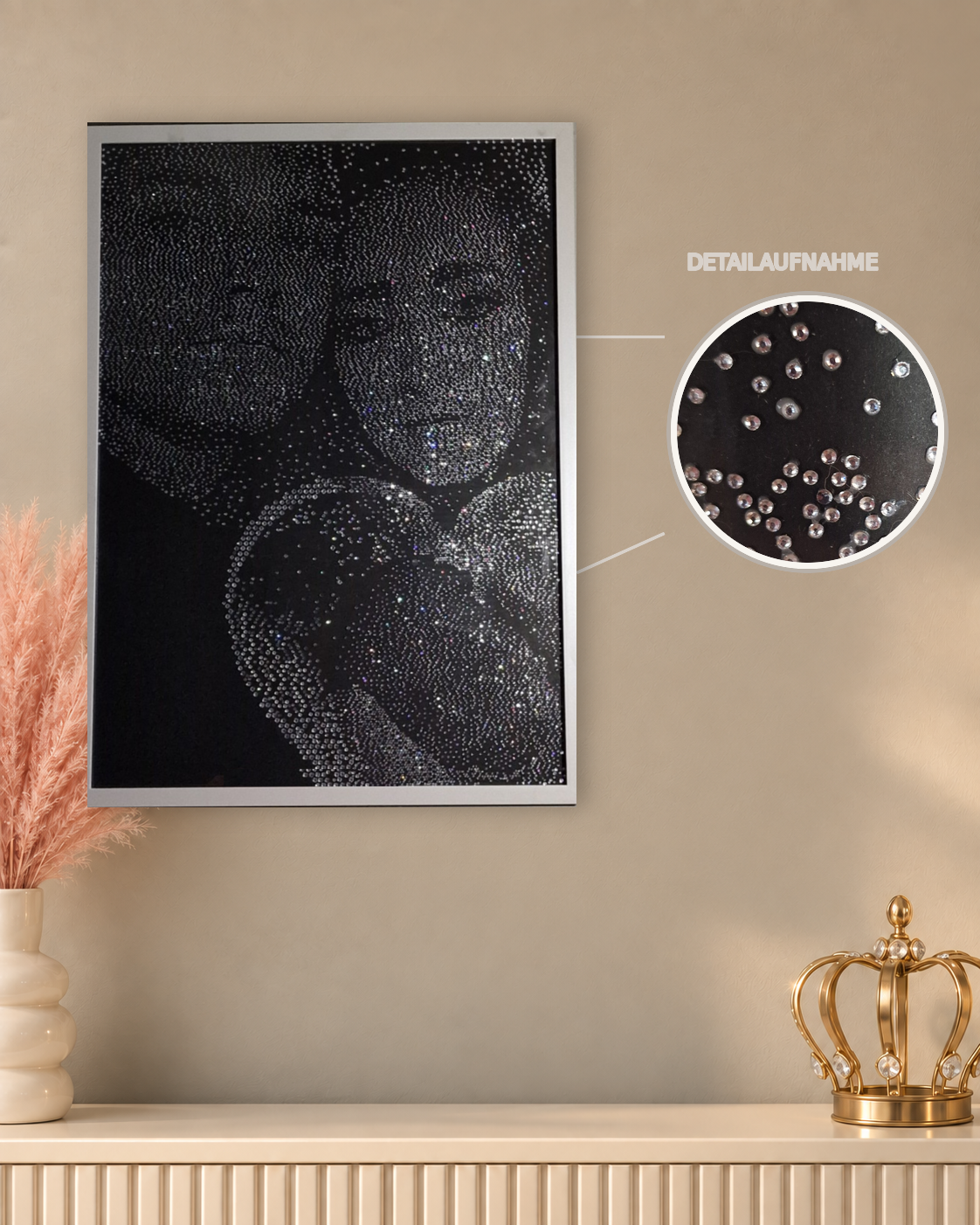 Strass-Bild nach deinem Foto – handgesetzt, 50 × 70 cm, gerahmt