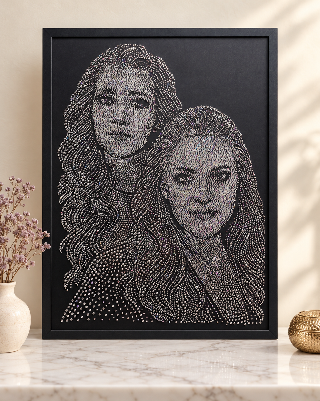 Strass-Bild nach deinem Foto – handgesetzt, 50 × 70 cm, gerahmt