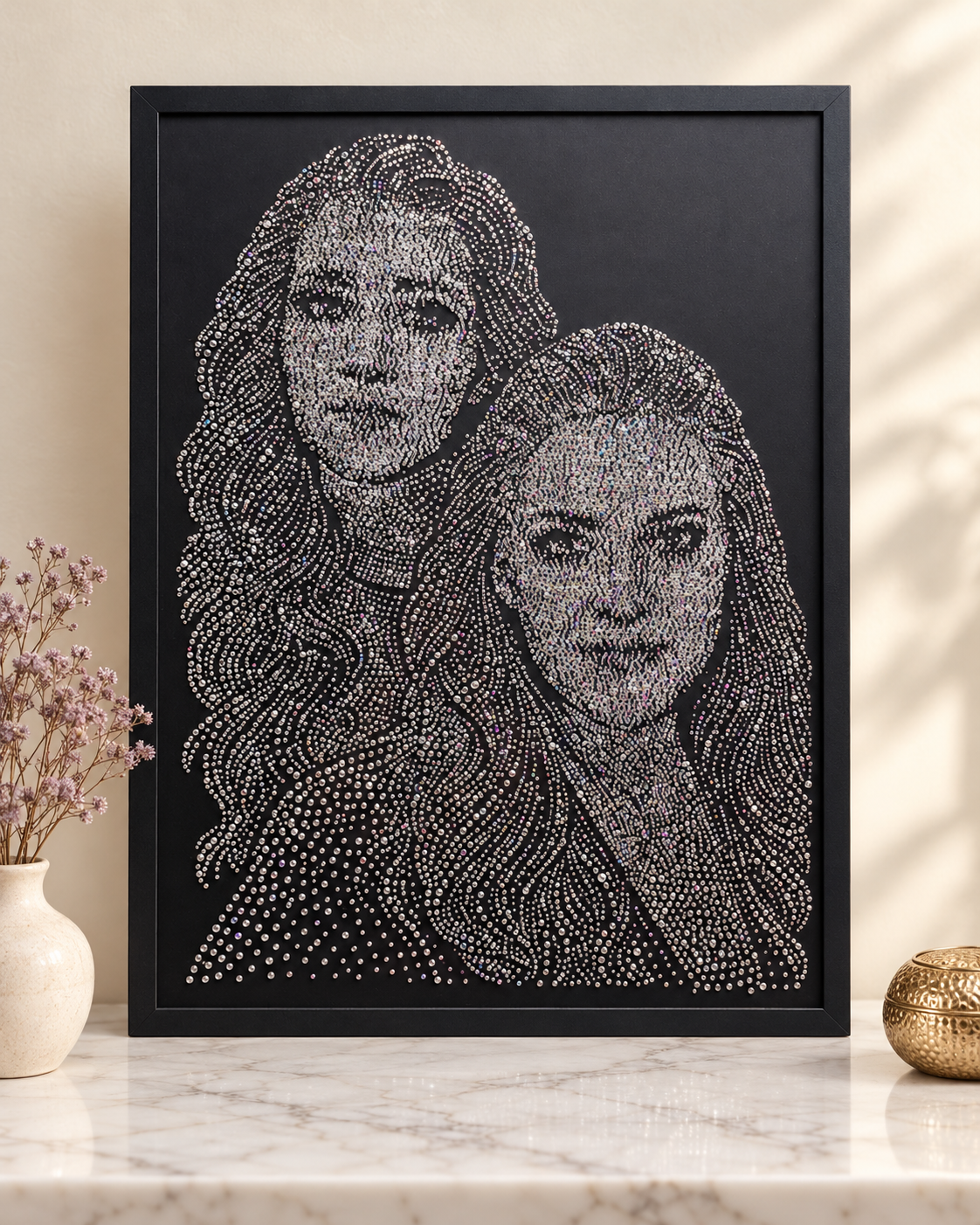 Strass-Bild nach deinem Foto – handgesetzt, 50 × 70 cm, gerahmt