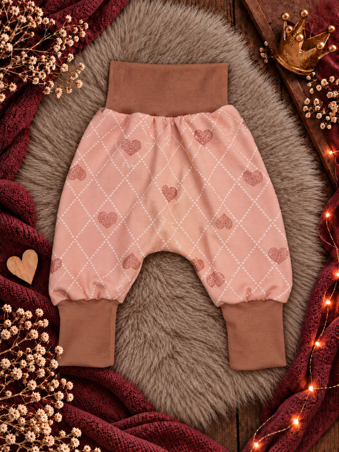 Madelias Baby-Pumphose Rosa mit Herz - Unikat 50/56